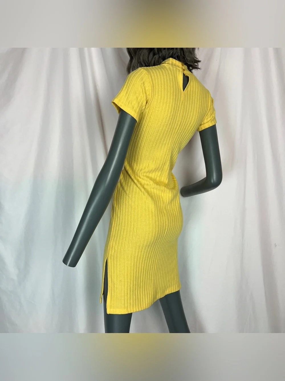Vibrant Yellow Ribbed Knit T-Shirt Sweater Bodycon Dress